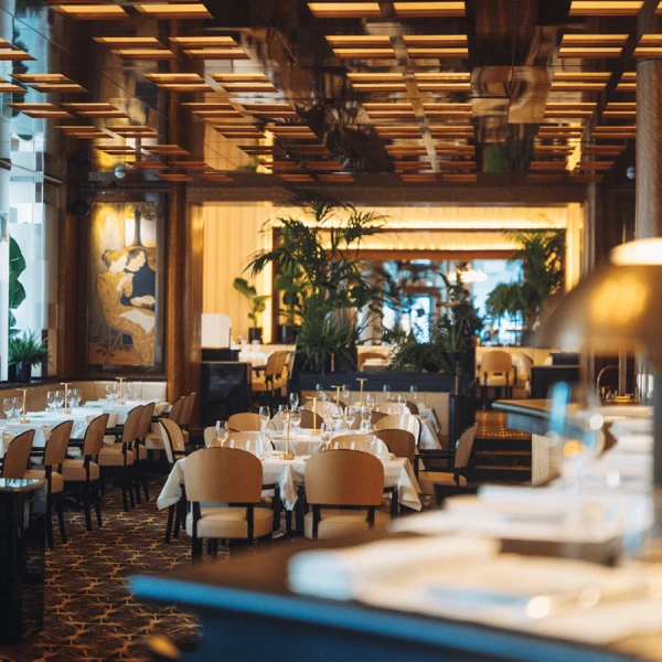 رستوران هتل پلازا در فرانسه ساخته شده از نوار بلوط منحنی