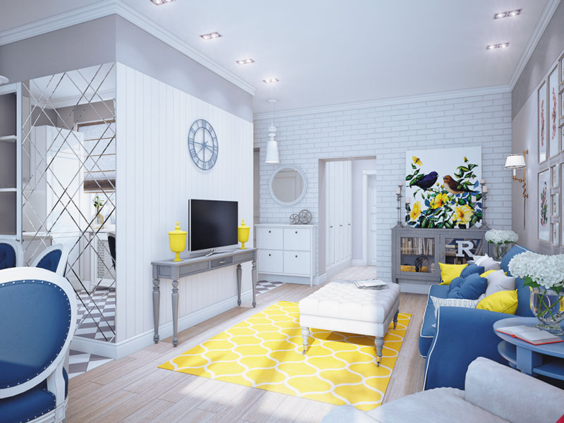 دکوراسیون خانه با ترکیب آبی و زرد