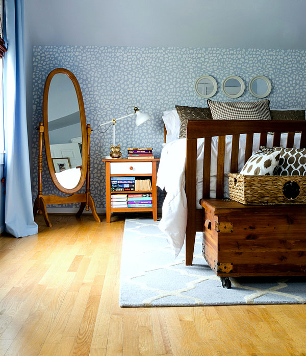 اتاق خواب با ترکیب آبی و قهوه ای
