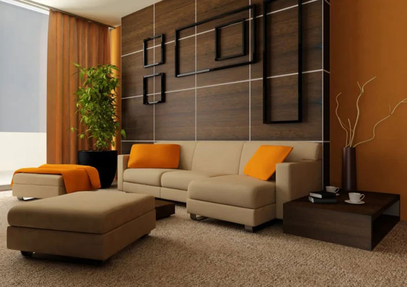 دکوراسیون خانه با ترکیب رنگ نارنجی و قهوه ای